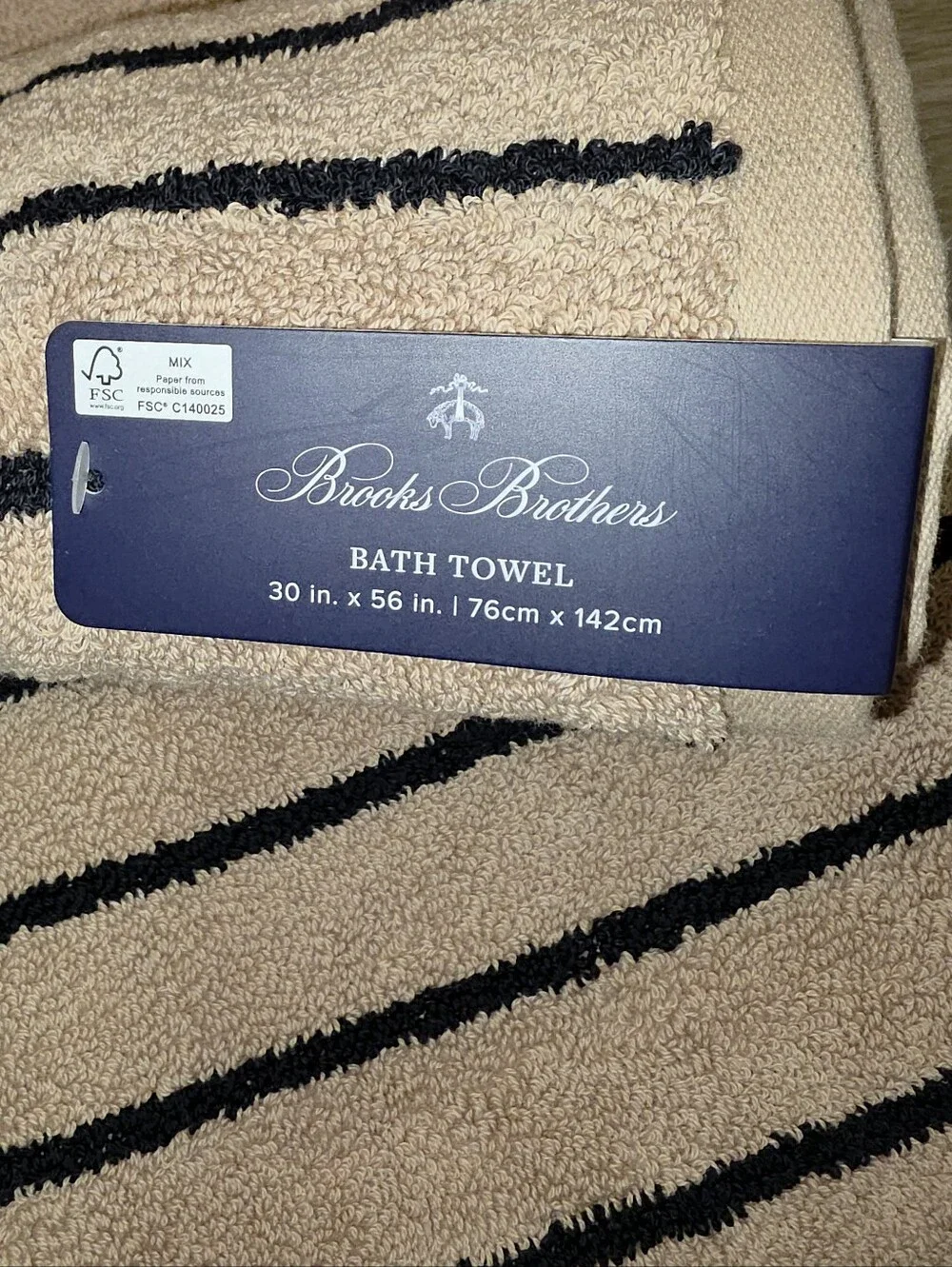 8 Pcs Brooks Brothers, 100% Cotton, Tan & Black Striped Bath Towel Set
